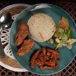 Fried Rice with Szechuan Chicken/Butter Garlic Chicken, Fried chicken & vegetables